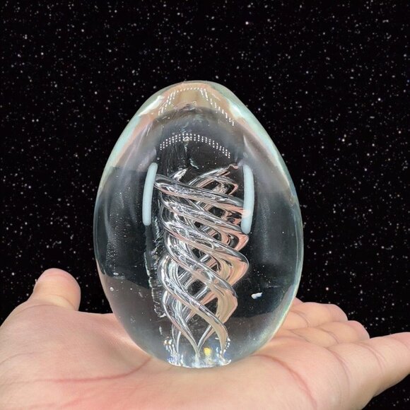 Clear Art Glass Paperweight Figurine With Swirls Inside Small Bubbles 3.5"T 2.5" - Picture 9 of 9